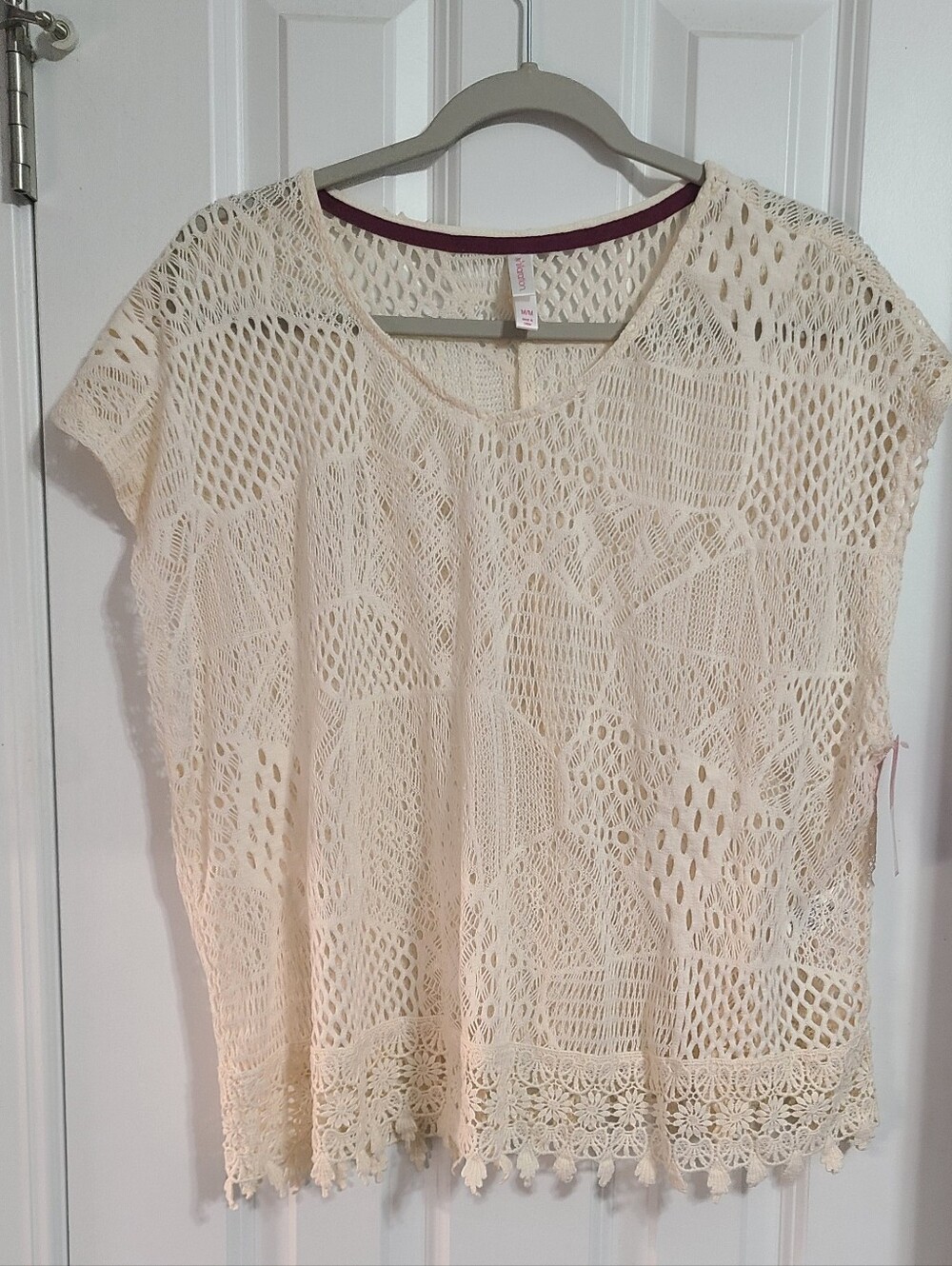 Xhilaration Cream Crochet Lace Swim Coverup